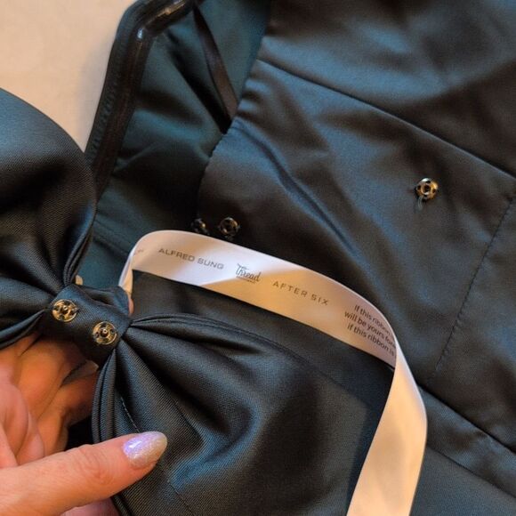 NWT Alfred Sung Strapless A-line Satin Gown Modern Bow Detail Evergreen 14 - Picture 13 of 13